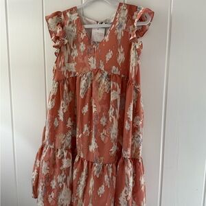 Hayden Floral Ruffle Dress - Coral and Cream